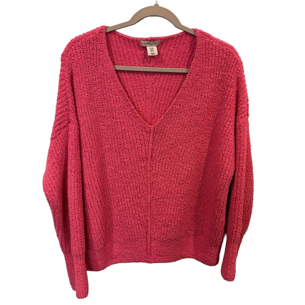 Sincerely Jules Cozy Pink Chenille V-Neck Sweater M
